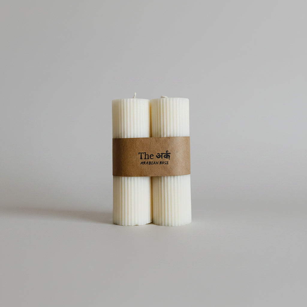 Arabian rose scented ribbed candle set of 2